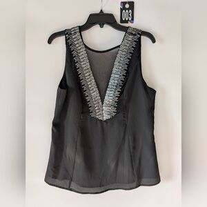 XOXO Black Sequin Sleeveless Blouse Sheer Back‎ V-Neck Glam Party Clubwear Sz XL